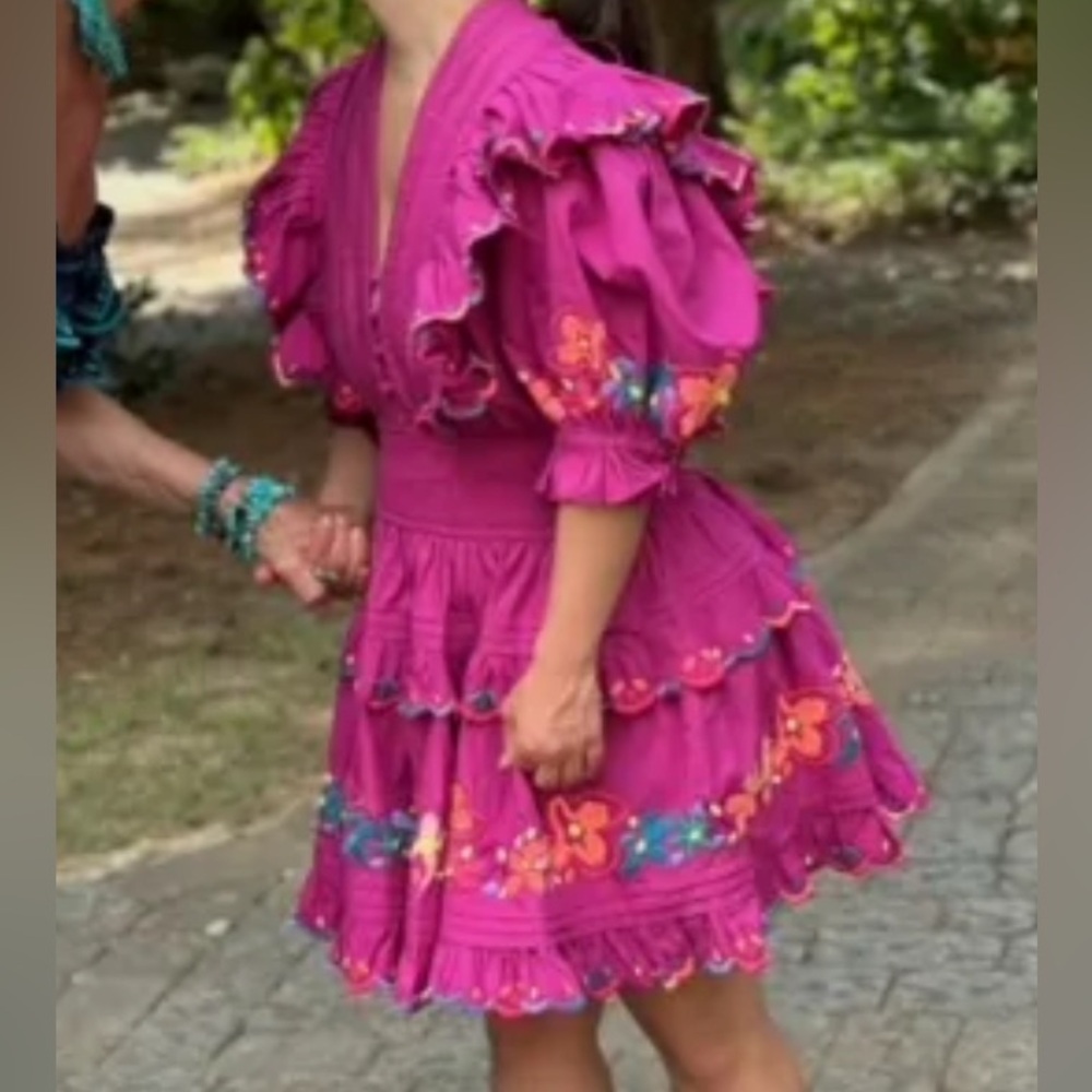 Charming Magenta Dress with Floral Embroidery